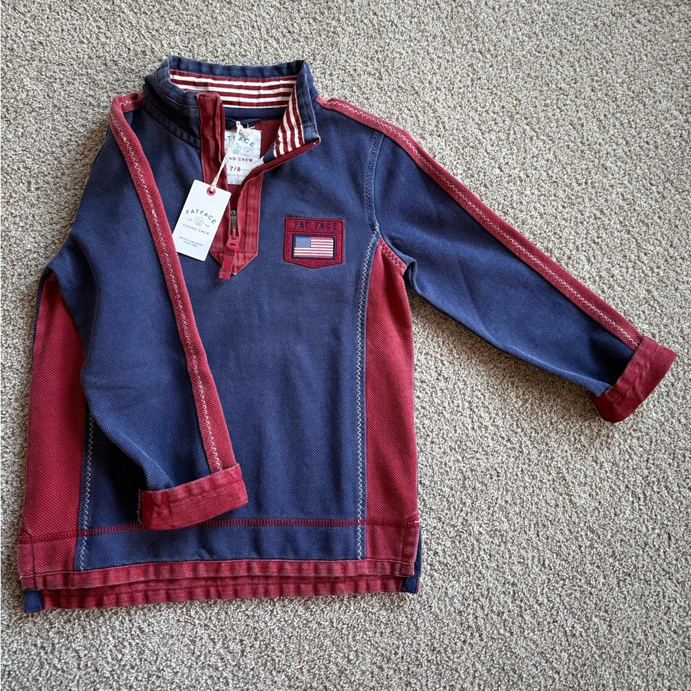 Fat Face Red White and Blue Quarter-Zip Pullover